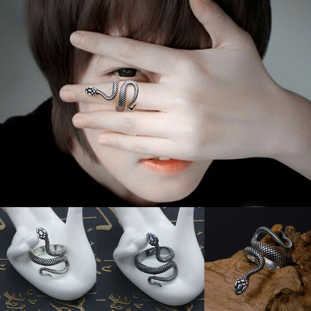 Nhẫn Unisex Phong Cách Punk Có Thể Điều Chỉnh|Dây Chuyền Mạ Bạc Hình Rắn Phong Cách Gothic Thời Trang