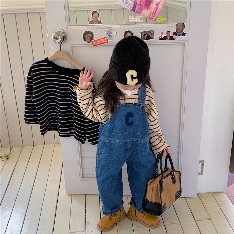 Quần Yếm Denim Dáng Rộng Thời Trang Mùa Thu Phong Cách Hàn Quốc Dành Cho Bé