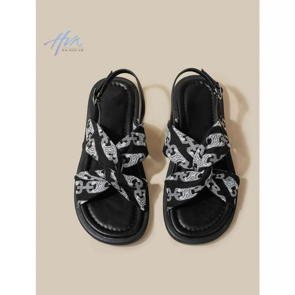 Giày Sandal Đế Bằng Phong Cách Retro Thời Trang Đi Biển Cho Nữ