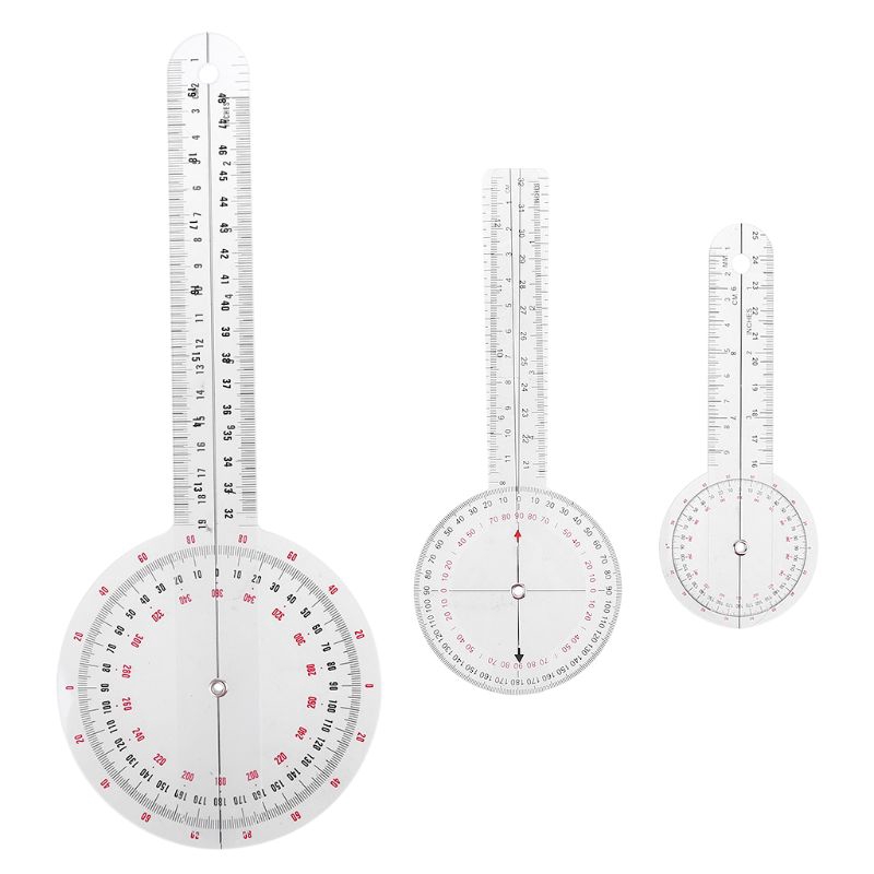 dark* 3Pcs/Set Physio Goniometer Angle Protractor Inch Ruler Joint Bend Measure Clear
