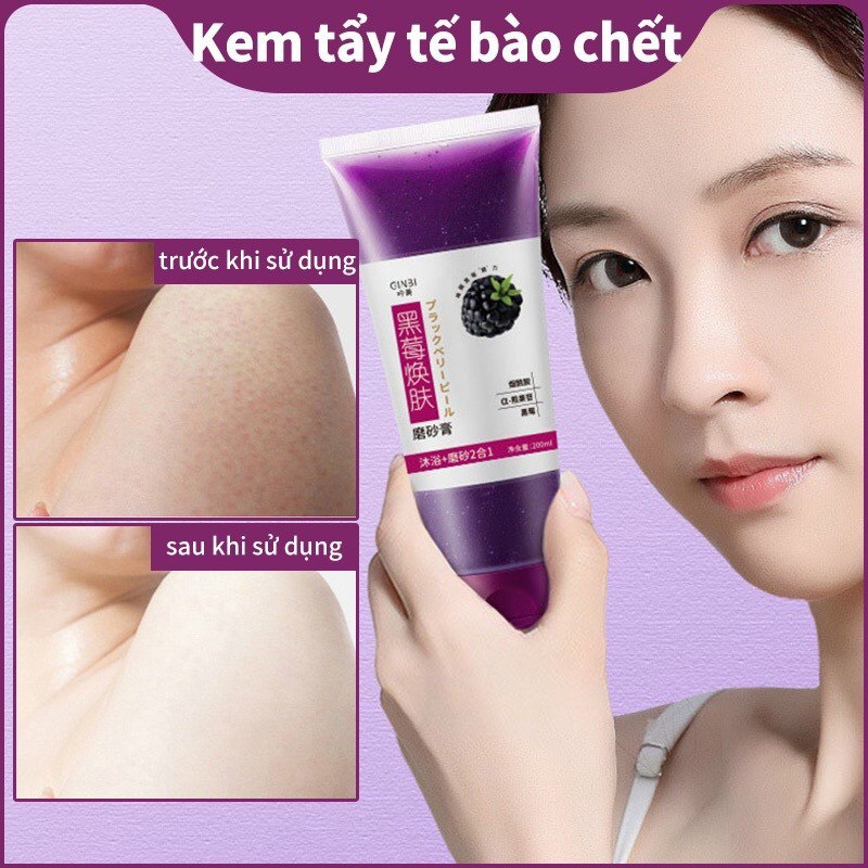 Gel tẩy tế bào chết toàn thân Mâm Xôi Đen, kem tẩy da chết Chiết Xuất Mâm Xôi Đen Dưỡng Trắng Da An Toàn, Hiệu Quả Lylya