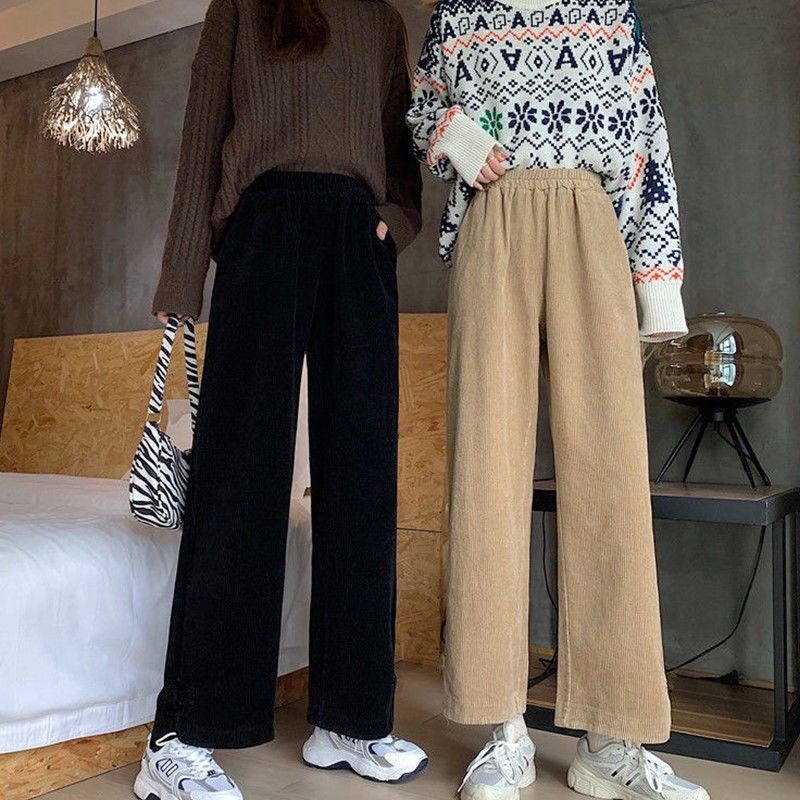 Quần dài lưng cao ống rộng phong cách retro hàng mới dành cho nữ