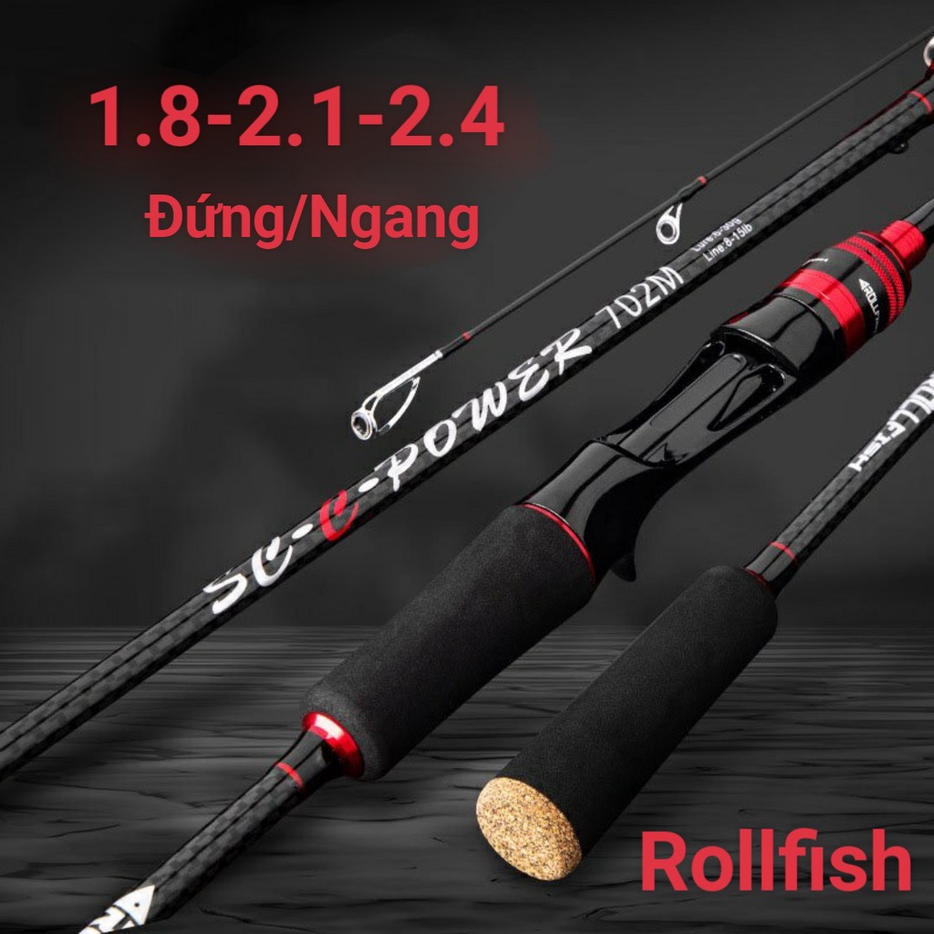 Cần câu lure RollFish đỏ đen máy ngang và máy đứng