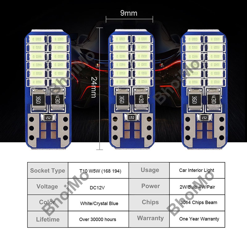 Đèn Led T10 W5W 24smd 3014 Siêu Sáng Gắn Đuôi Xe Hơi / Xe Máy