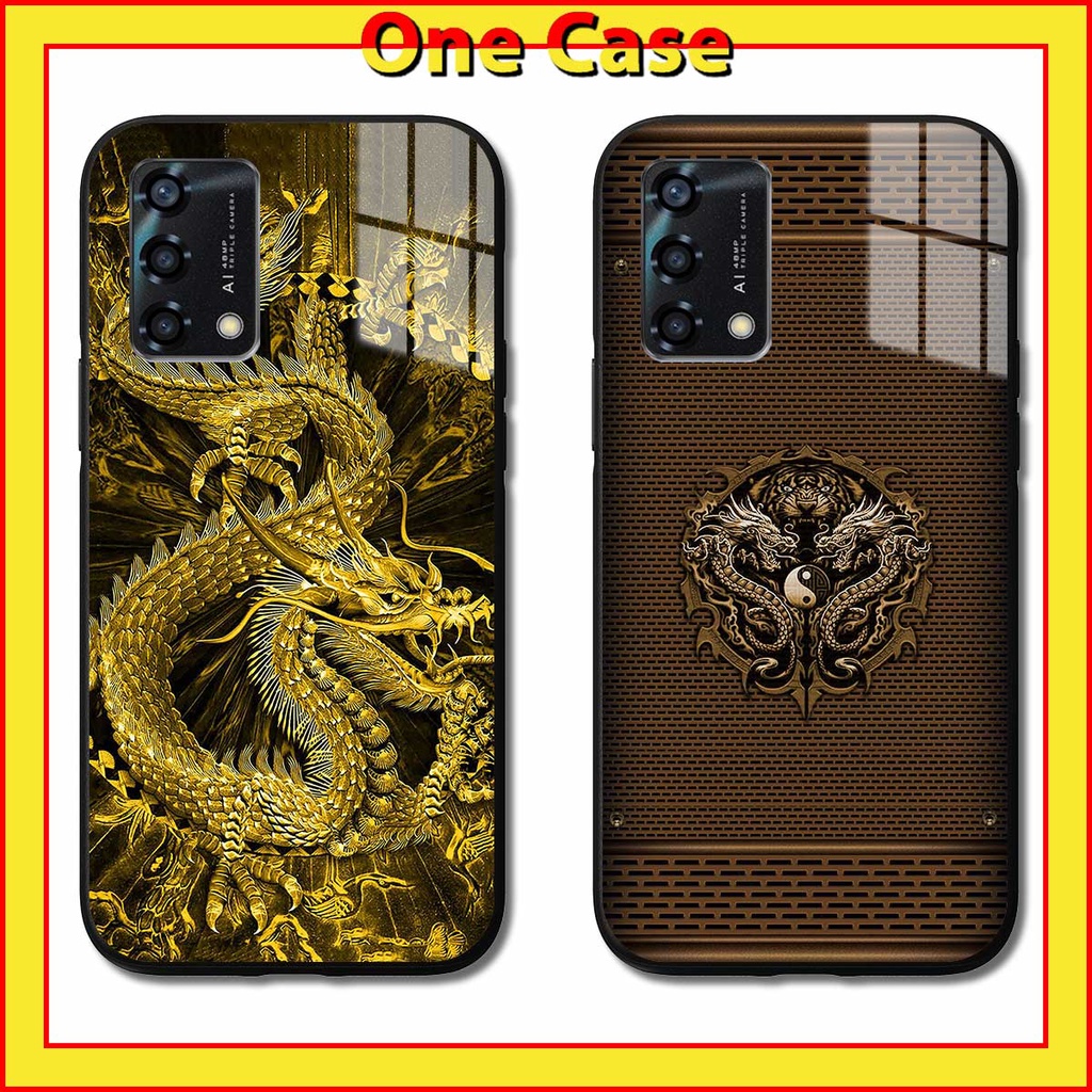Ốp lưng kính Oppo A74 - A95 Rồng vàng, sói bạc, mãnh thú