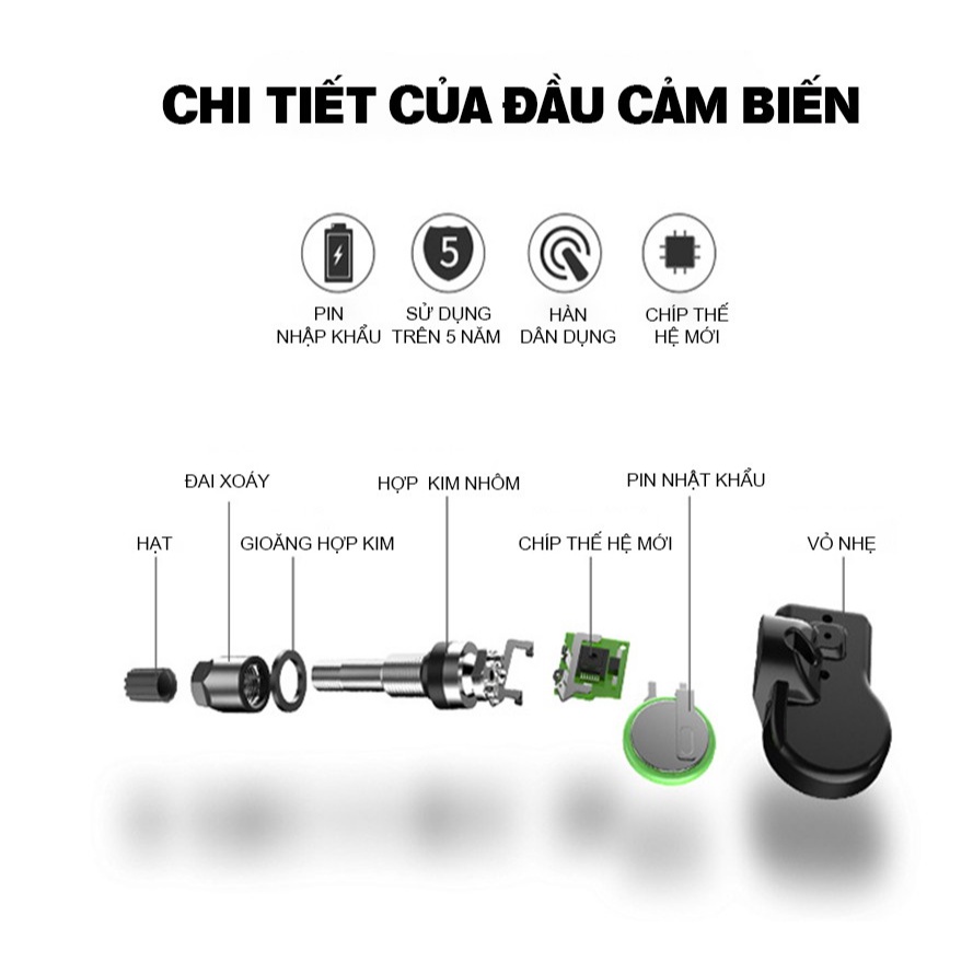 Cảm biến áp suất lốp van trong Steel Mate T606  - Kết Nối Không Dây - Màn Hình Hiển Thị Thông Số Lốp - BH 12 Tháng