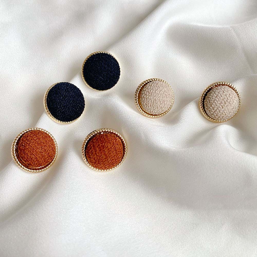 Bông tai hình tròn bằng vải len màu trơn phong cách Hàn Quốc sang trọng thời trang cho nữ