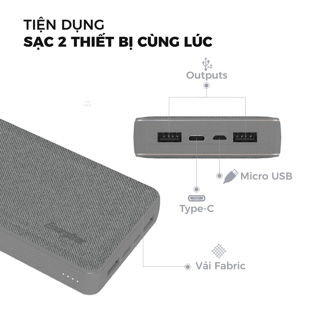 Sạc dự phòng Energizer 15000mAh UE15043 - thiết kế bọc Fabric độc đáo, tích hợp 2 cổng output tiện lợi - Hàng chính hãng