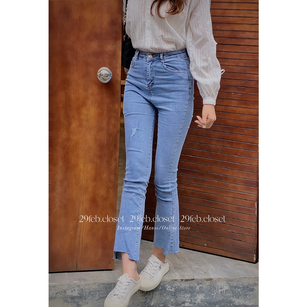 [Ảnh thật/Video] Quần jeans ống loe xước cạp cao co giãn 2478 - 29feb.closet - Q6 | BigBuy360 - bigbuy360.vn