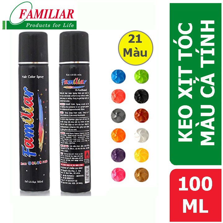 - Keo xịt tóc màu tạm thời Familiar 21 màu cá tính 100ml - Hair Color Spray - Đại Lí Sỉ Mỹ Phẩm