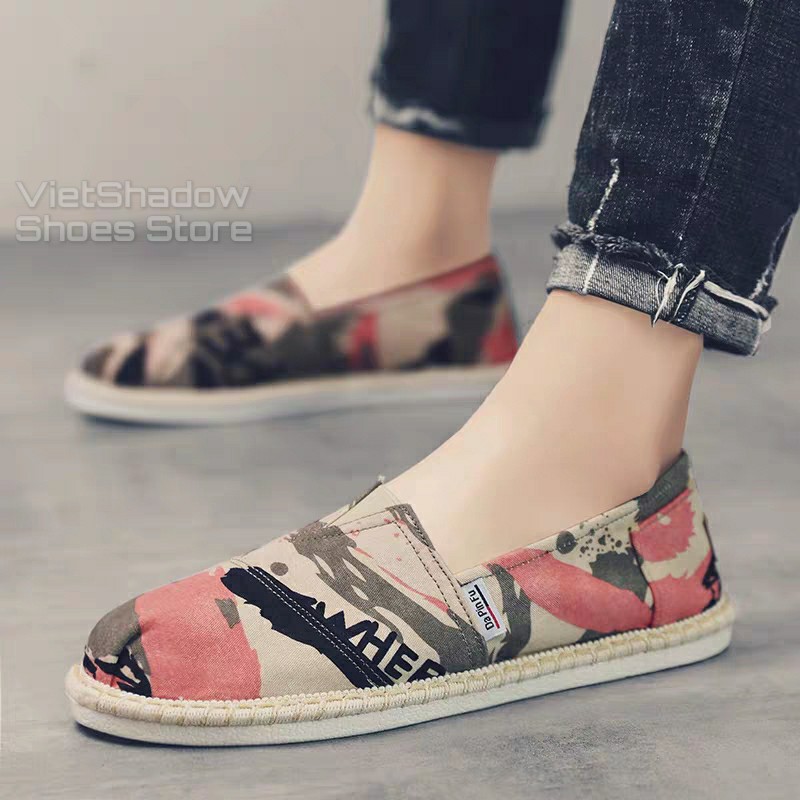 Slip on nam - Giày lười vải nam cao cấp - Vải thô 3 màu loang xám, vàng và cam - Mã SP 2928 | BigBuy360 - bigbuy360.vn