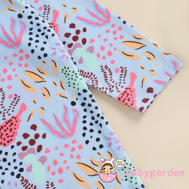 BABYGARDEN- Đồ bơi liền thân tay dài khóa kéo họa tiết cây dừa mặt trăng mặt trời san hô cho bé trai bé gái