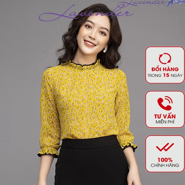 Áo sơ mi hoa nhí vàng cổ bèo Lavender