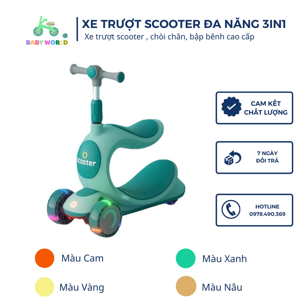 CHÍNH HÃNG] Xe Trượt Scooter Cao Cấp, Xe Chọi Chân Cho Bé 3 In 1