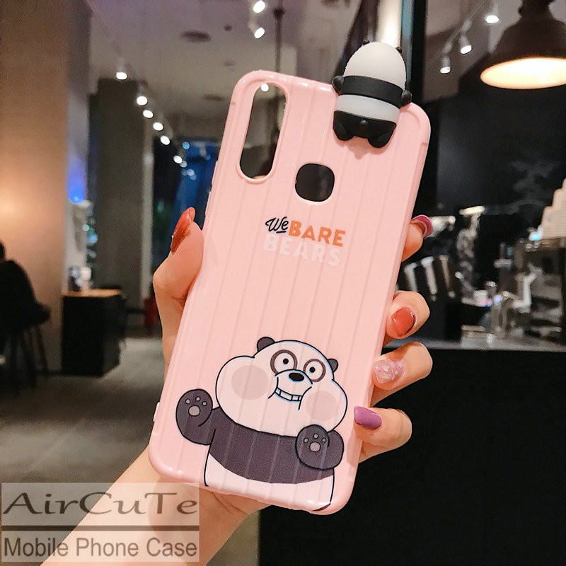 Ốp lưng OPPO A91 A83 A71 A37 A37F F11 F7 F5 F1S Reno 3 Realme 6 5 3 C11 Pro 2020 3D Trunk Cute Bear Soft Case Cover+Bear Doll