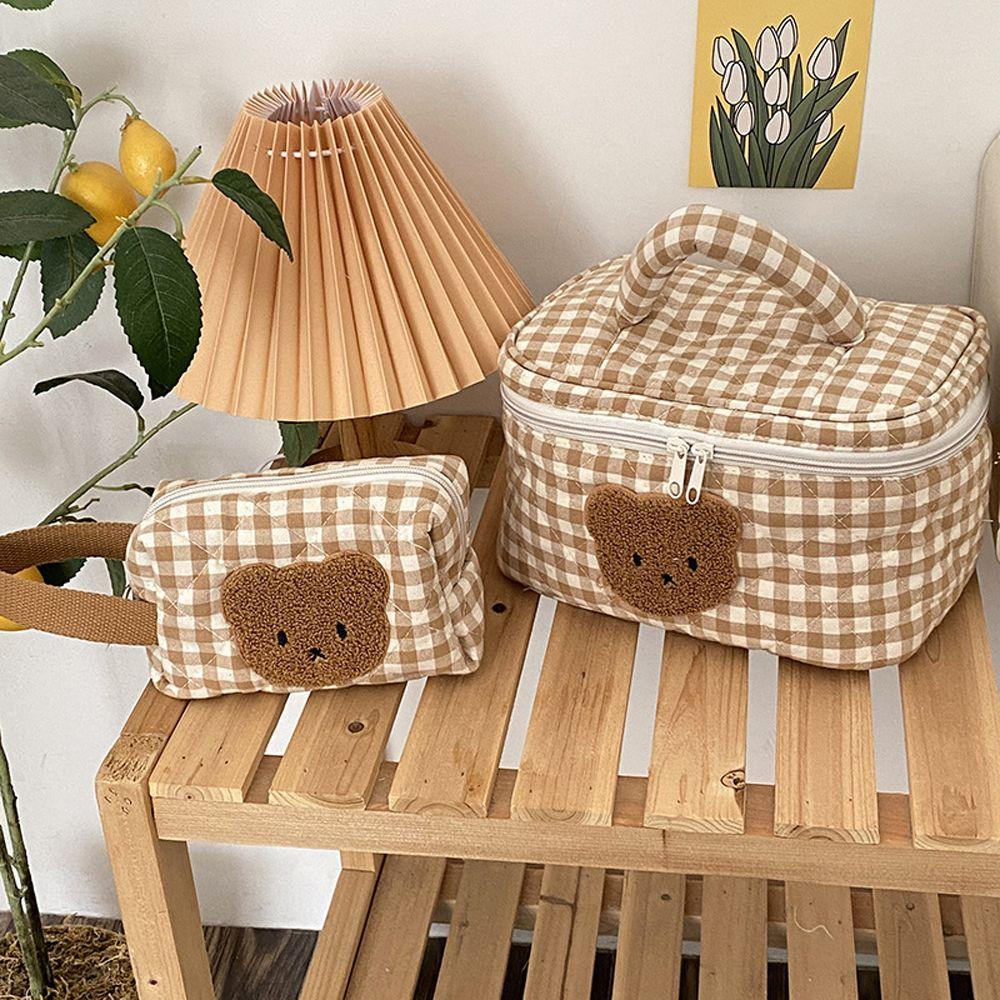 Túi Đựng Mỹ Phẩm / Đồ Vệ Sinh Cá Nhân Bằng Cotton Sọc Ca Rô Cỡ Lớn Tiện Dụng Cho Nữ