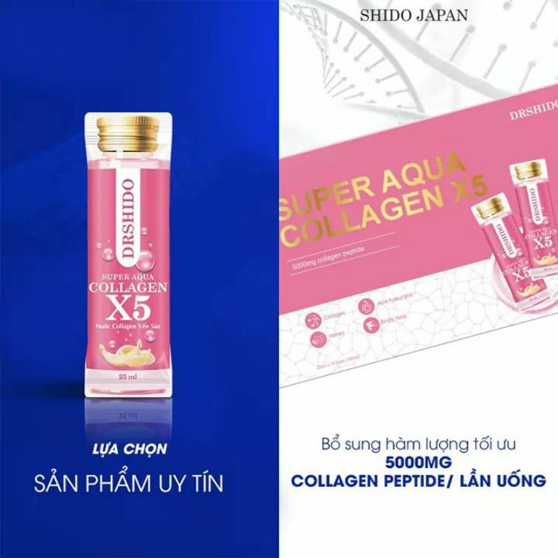 [COLLAGEN X5] Nước Uống COLLAGEN X5 Yến Sào Super Aqua, Nước Uống COLLAGEN dạng nước (14 gói x 25ml)