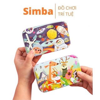 Đồ chơi bộ xếp hình cho bé bằng gỗ 60 mảnh combo 2 bộ xếp hình gỗ có hộp thiếc đồ chơi Simba