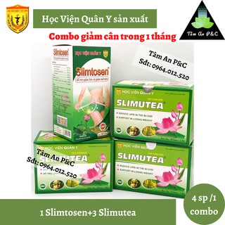 (Combo giảm cân) 1 hộp viên uống Slimtosen+3 hộp trà Slimutea Học Viện Quân Y dùng trong 1 tháng- CHÍNH HÃNG thumbnail