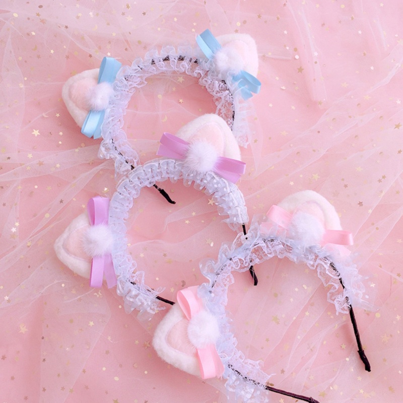 Băng Đô Tai Gấu Bông Phối Ren Phong Cách Lolita