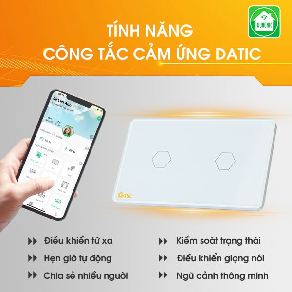 Công tắc cảm ứng thông minh Datic 2 nút - Việt nam sản xuất hoàn toàn