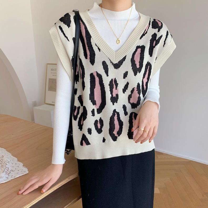 (Ảnh thật) Áo Gi-Lê, Gile Len Nữ Da Báo Cổ V Phong Cách Ullzang Hàn Quốc Chất Đẹp Sunny | BigBuy360 - bigbuy360.vn