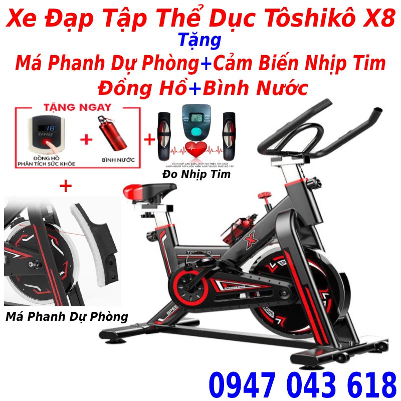 Xe đạp tập thể dục thể thao tại nhà Toshiko X8 tặng má phanh dự phòng + cảm biến + đồng hồ đo chỉ số, bảo hành 36 tháng