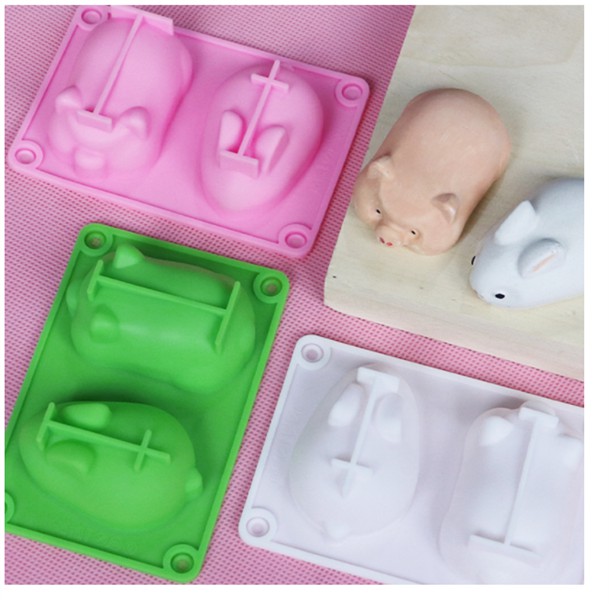 Khuôn Silicone động vật Vĩ Thỏ Heo Vĩ 2 Con