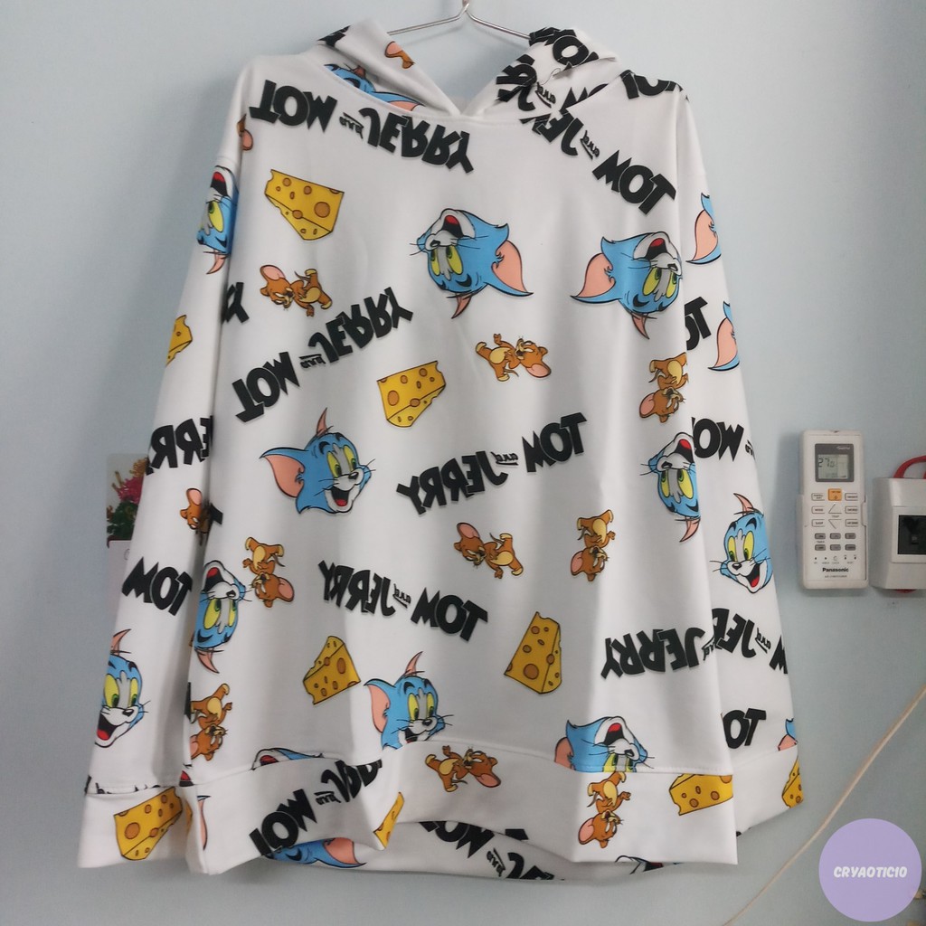 [Kèm hình thật] Set trang phục hoodie tay dài + quần ngắn Tom Jerry cartoon unisex cryaotic10
