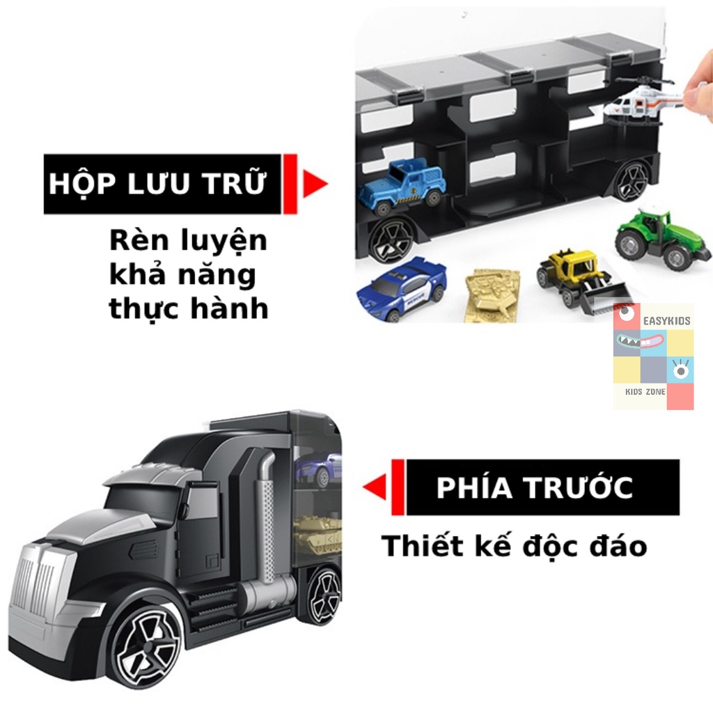 Đồ chơi xe container vận chuyển xe ô tô và trực thăng  EASYKIDS giúp bé phát triển tư duy