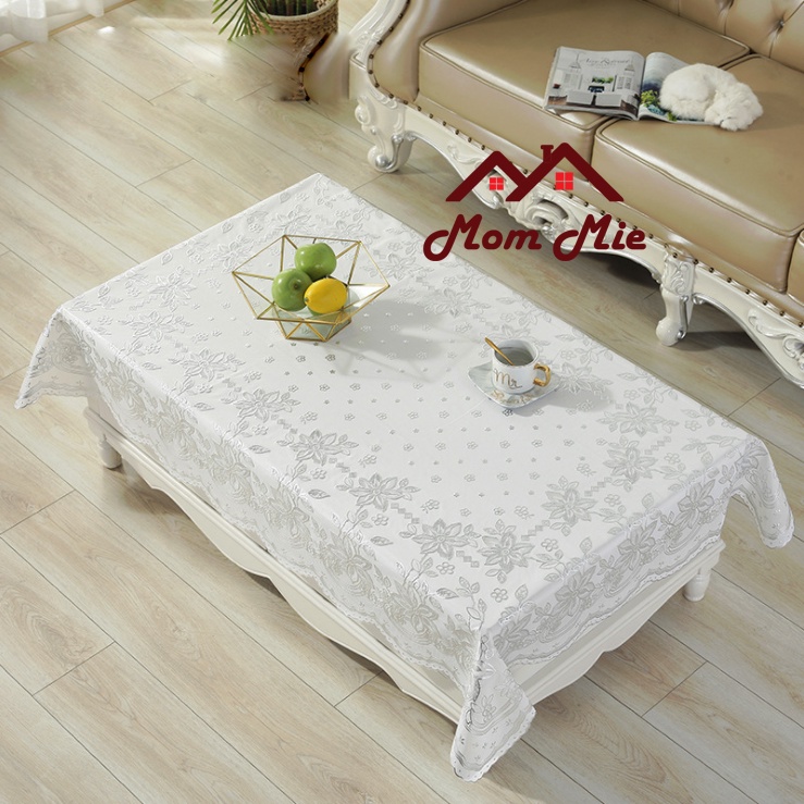 [110x160cm] Khăn trải bàn hoa văn dập nổi, trang trí bàn kính, sang trọng nhiều mẫu - Màu vàng, trắng, bạc - A015