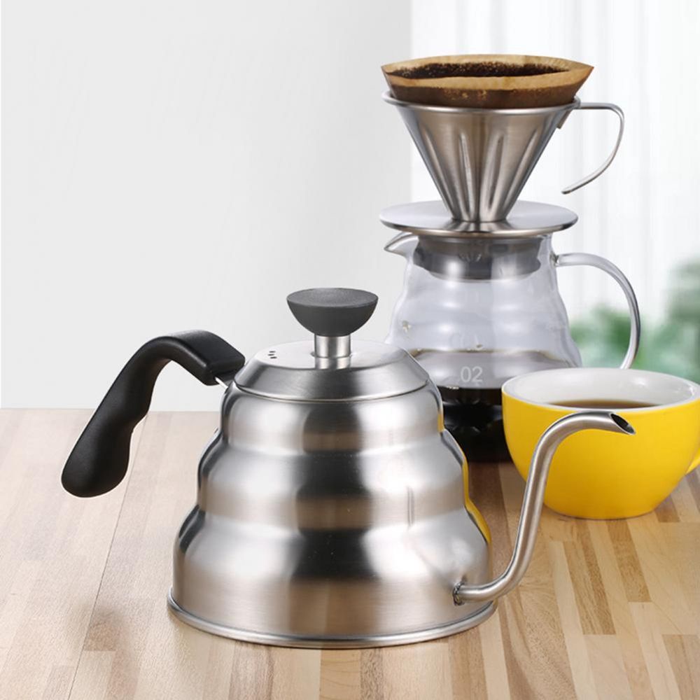 Ấm pha trà/cà phê cổ ngỗng dài bằng thép không gỉ 1L/1.2L tiện dụng