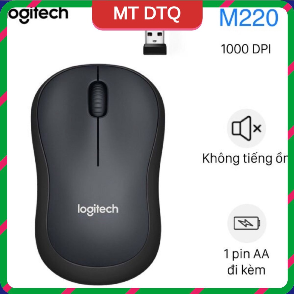 Chuột không dây Logitech M220, chuột usb-  tặng kèm bàn di chuột 2ly khâu viền đẹp chắc chắn