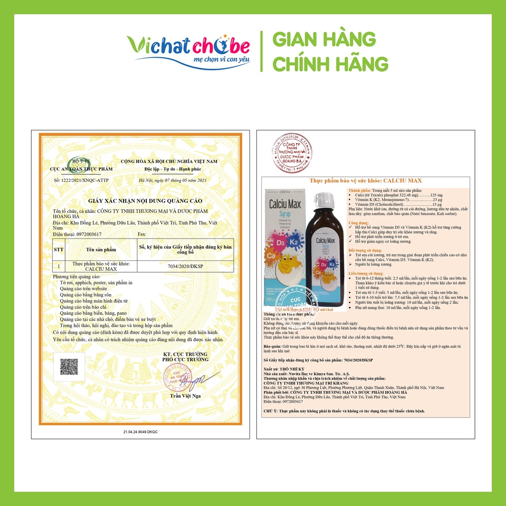 Canxi hữu cơ Orzax Calciu Max Syrup - Bổ sung canxi, D3, K2MK7 cho bé phát triển chiều cao, xương răng chắc khỏe 150ml