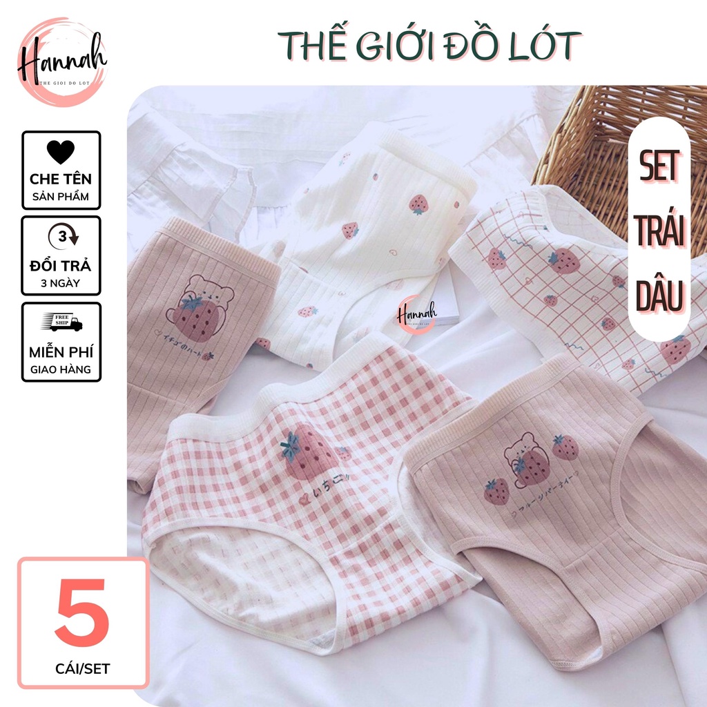 Set 5 quần lót cotton nữ HANNAH SECRET quần chip nữ cotton kháng khuẩn cao cấp hoạ tiết dễ thương