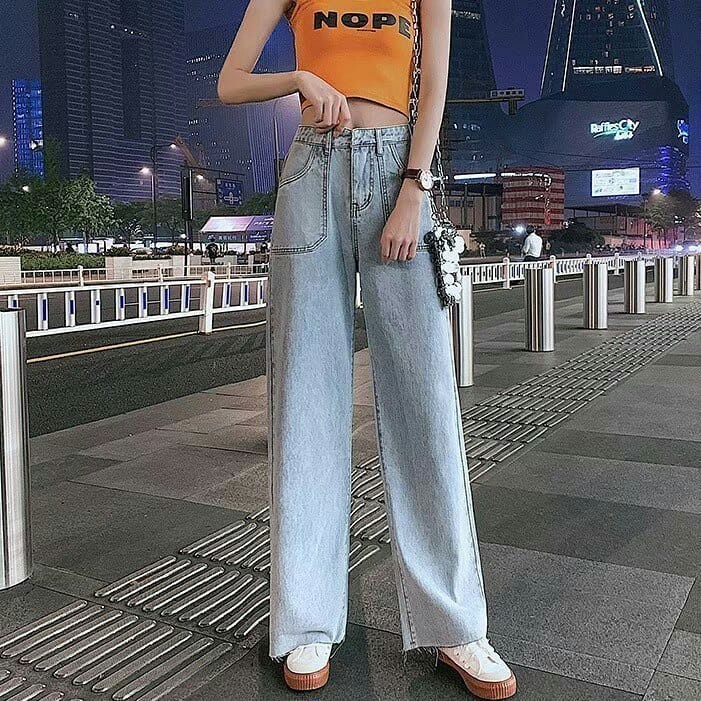 [ FREESHIP ] QUẦN JEAN ỐNG RỘNG NỮ LƯNG CAO 2 TÚI TRƯỚC ĐĨA CHÉO SIÊU PHONG CÁCH MÀU XANH NHẠT, LAI TUA CỰC HOT CỰC XỊN