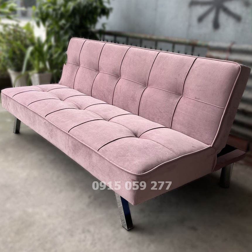 Sofa ghế giường thông minh màu hồng phấn chất vải nhung cao cấp decor nhà cực xinh giao hàng toàn quốc