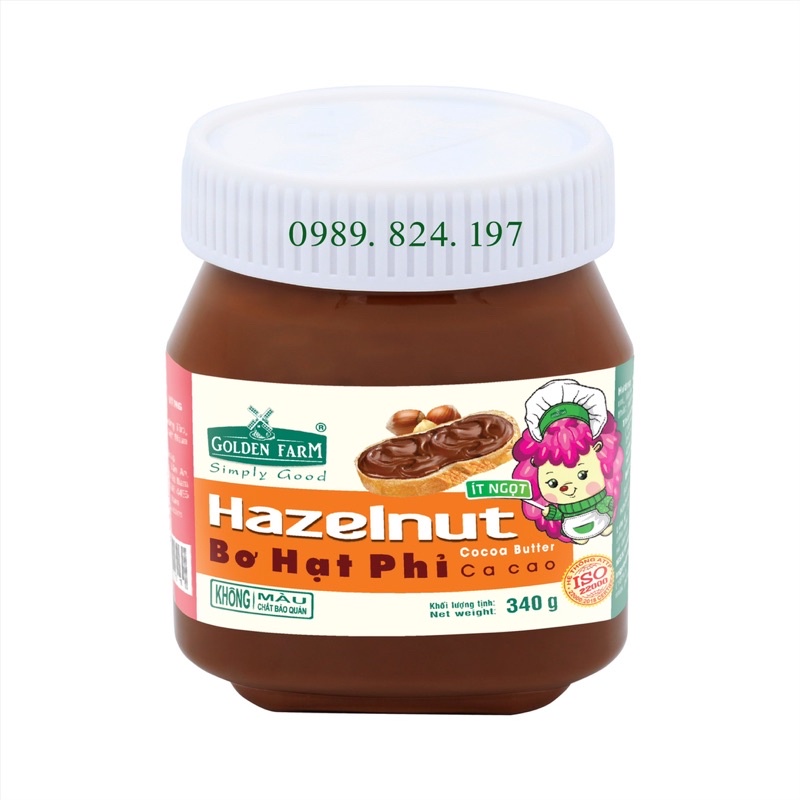 BƠ HẠT PHỈ CA CAO ÍT NGỌT GOLDEN FARM HAZELNUT COCOA BUTTER