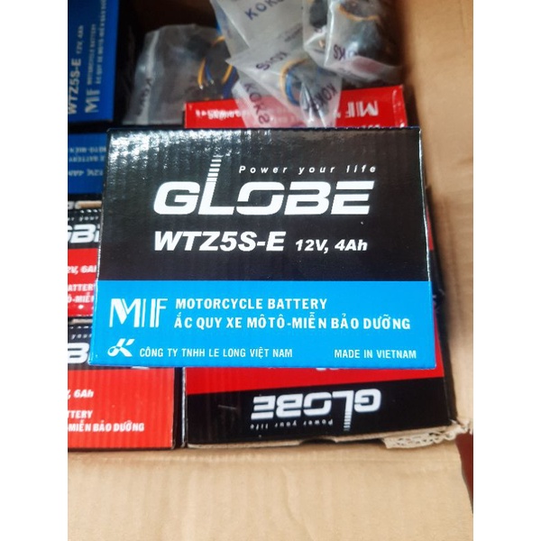 Ắc quy khô GLOBE WTZ5S - E 12V - 4Ah lắp xe W RS 100 ,WA110,Fiu 125cc,E xite.