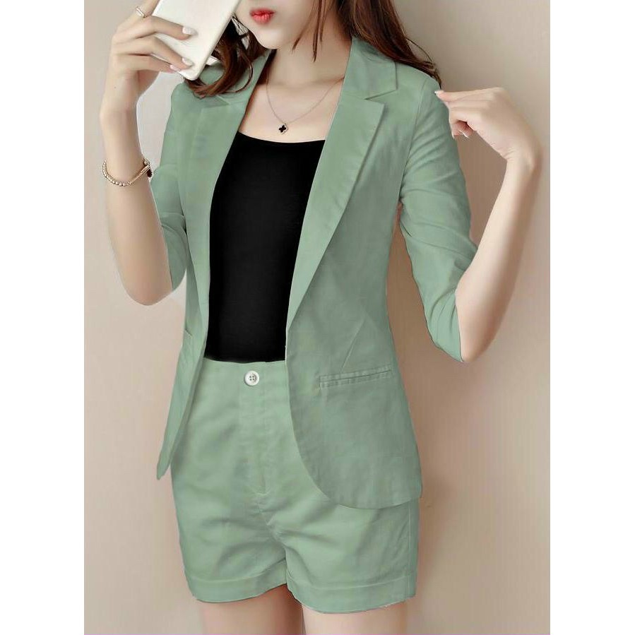 Bộ Vest Short 3 Món Kaki Cao Cấp - Set Vest Đùi Cotton Kèm Áo Lụa Sang Trọng Cho Nàng Năng Động | BigBuy360 - bigbuy360.vn