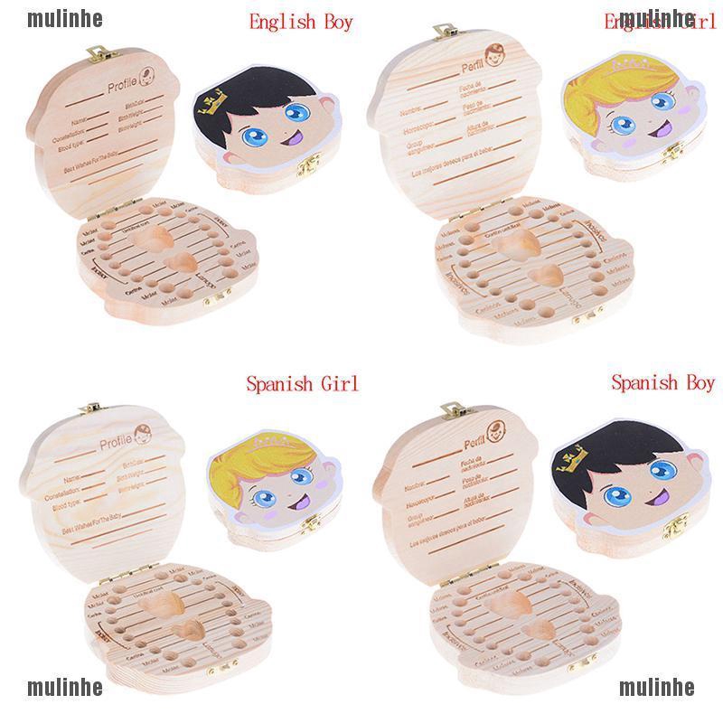 Mul❤ Hộp Gỗ Đựng Răng Sữa Cho Bé Phiên Bản Tiếng Anh / Tây Ban Nha