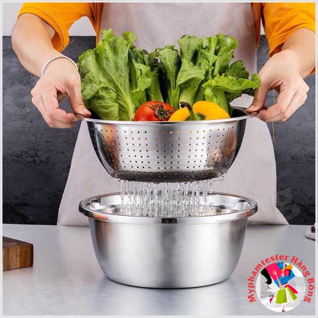 Set chậu rổ và đĩa nạo rau củ inox