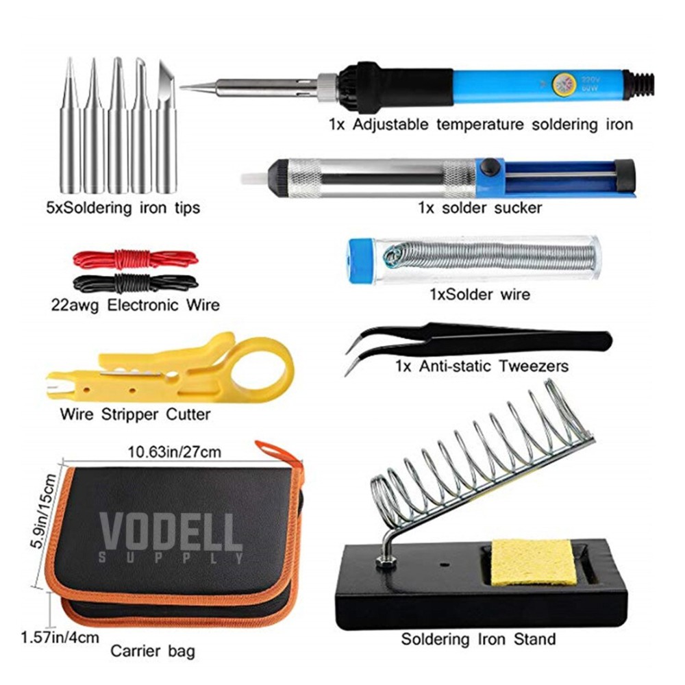 Bộ 15 món Mỏ hàn thiếc điều chỉnh nhiệt độ, máy hàn chì mini, mỏ hàn tq936 60w 220v và phụ kiện hàn, thiếc hàn, bộ mũi hàn, kệ hàn