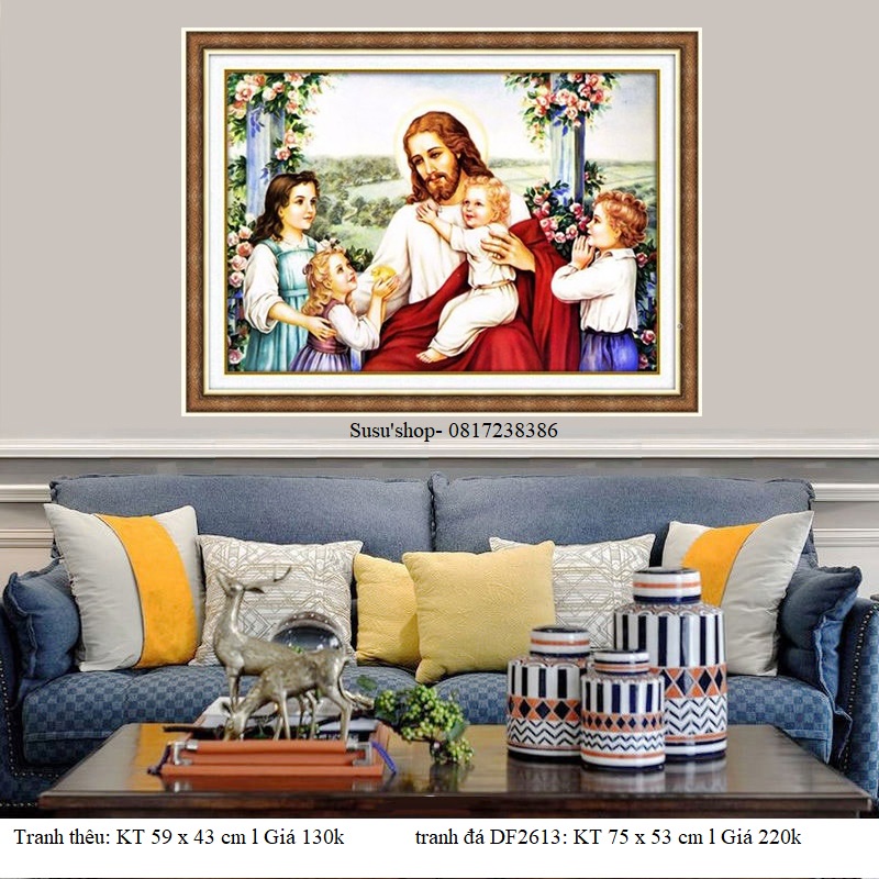 Tranh Đính Đá ABC ( giá sỉ) 3D Chúa Jesus Và Trẻ Em DF2613 (TRANH TỰ ĐÍNH) KT:75X53CM; tranh thêu A1179( 59x43cm)