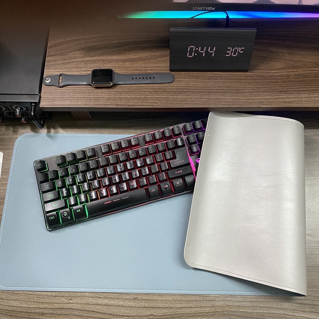 [2 MẶT_800x300] Lót Chuột Da Cỡ Lớn - Mousepad 2 Màu Blu &amp; Silver