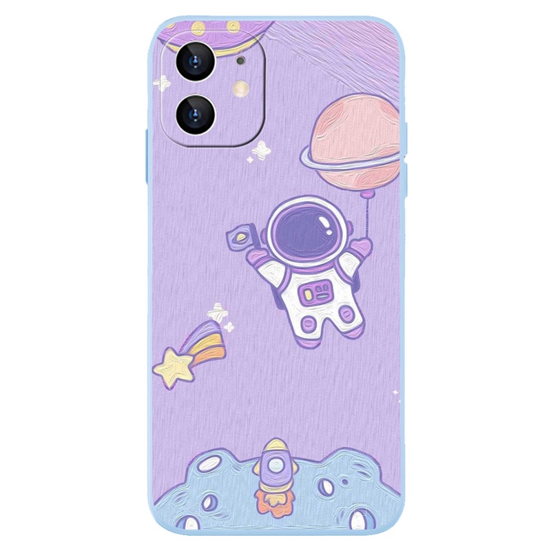Ốp Điện Thoại Mềm Nhám Hình Phi Hành Gia Màu Tím Cho IPhone 13 12 11 Pro Max Mini 5 5S 6 6s 7 8 SE 2020 Plus X XS XR XSmax
