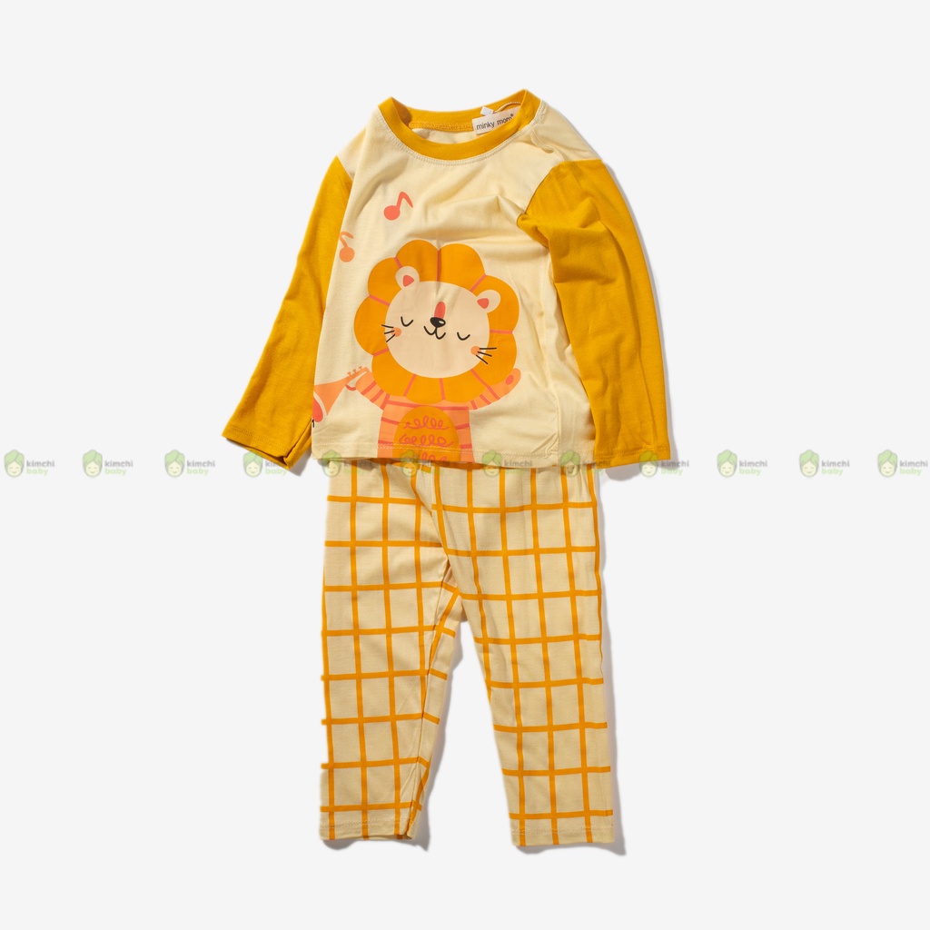 Bộ Thun Lạnh Dài Tay Cho Bé Gái, Bé Trai Minky Mom Động Vật Quần Kẻ, Bộ Quần Áo Cho Bé Mặc Nhà Thu Đông MKMTD2231