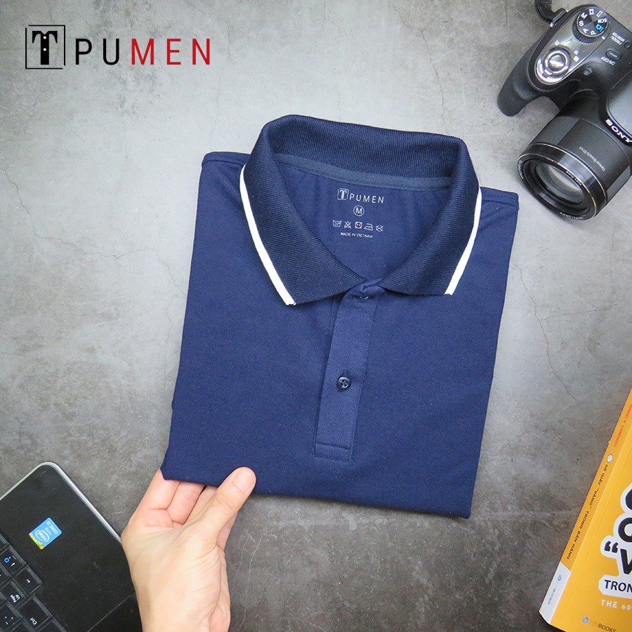 Áo Polo Xanh Navy line trắng