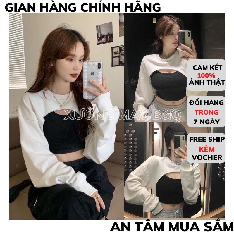 Set 3 món áo crt khoét ngực quần jogger rút gấu ulzzang/ Áo crt dài tay kèm áo 2 dây ôm body và quần ống rộng XƯỞNGMTC2