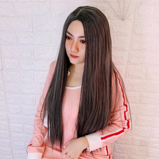 Tóc giả nguyên đầu 2 mái thẳng màu xám lạnh- ảnh thật